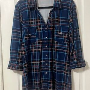 Stitch Fix PaperMoon 1x Blue 3/4 Sleeve Button Up Flannel with Rolled Cuffs